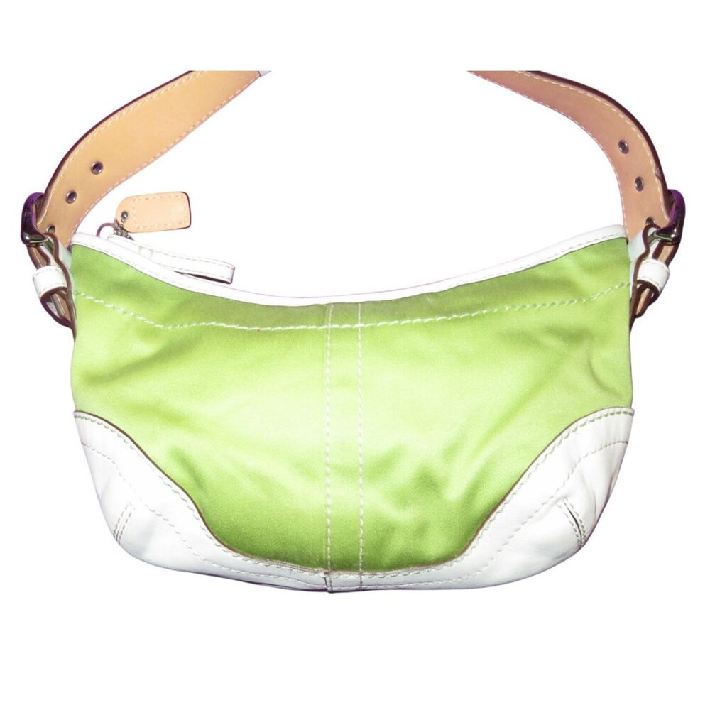 Coach 2005 Vintage Soho White Leather & Green Sateen Shoulder Bag - Picture 2 of 10